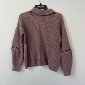 Purple High Neck Sweater with V Cutout